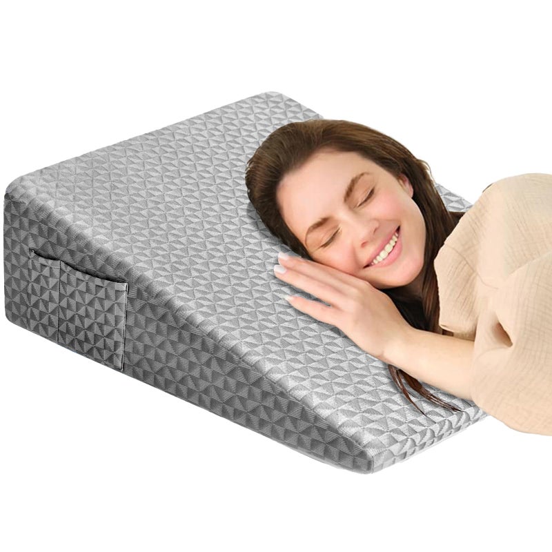 COLDHUNTER Wedge Pillow 75 Bed Wedge After Surgery Back Pain Relief Memory Foam Pillow Triangle Incline Wedge for Back Support Leg ElevationGrey